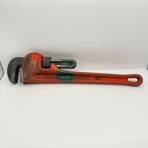 Vintage RIDGID 14 Inch Straight Pipe Wrench Orange Cast Iron Plumbing Tool USA